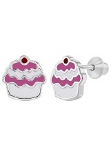 captivating white and pink enamel children screw back earrings
